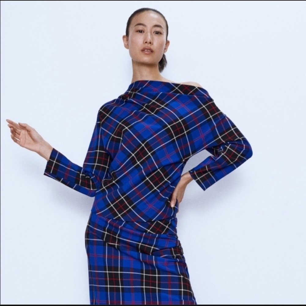 ZARA asymmetric check print top